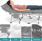 Folding Camping Cot for Adults - Heavy Duty Sleeping Cots with Carry Bag, Double Layer Oxford Portable Travel Camp Cots for Outdoor Camp Beach Home Office (Silver Frame with Gray Pad, 1PACK)