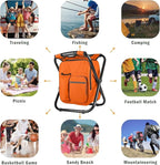 Kikerike Backpack Stool Cooler Chair Heavy Duty 300 LBS Max Load Portable Lightweight Stool Backpack Folding Fishing Cooler Seat for Camping Hunting Fishing - Orange