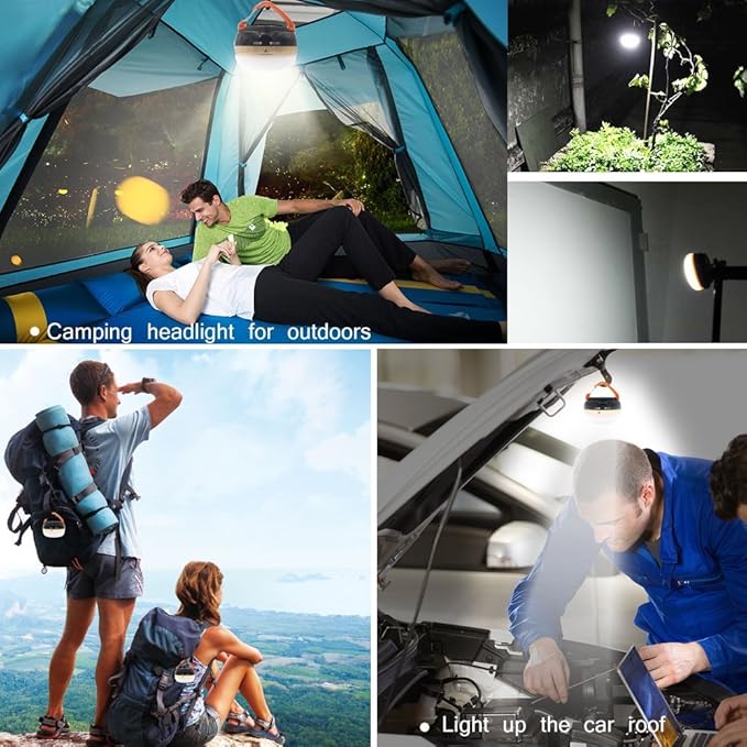 2 Pack LED Camping Lantern ,Portable Tent Light with Retractable Hook and 5 Light Modes,Best for Adults and Kids