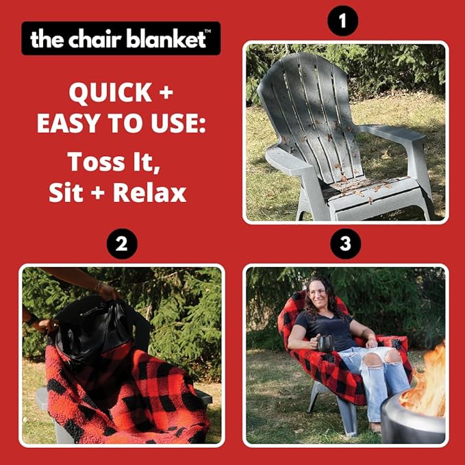 CITYBONFIRES The Chair Blanket – Reversible, Waterproof & Polar-Lined - Stretchable Elastic Back - Original Patio Chair Cover – Ideal for Homes and Outdoor Furniture- with Carry Pouch – Gray Plaid