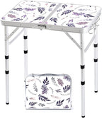 Folding Camping Table 2ft Portable Pinic Table Adjustable Height Small Card Table Aluminum Foldable Lightweight with Carry Handle for Outdoor Indoor Hiking Camp BBQ Beach (Misty Lilac)
