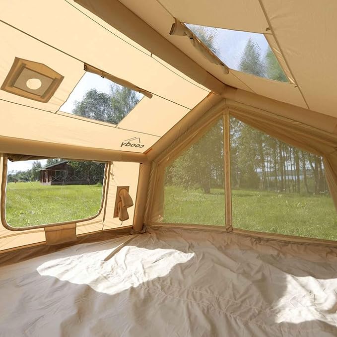 Coody Inflatable Canvas Camping Tents with Stove Jack – Premium Air Beam Family Glamping Tent, Breathable Cotton Canvas, Fast Setup Air Tent with Pump