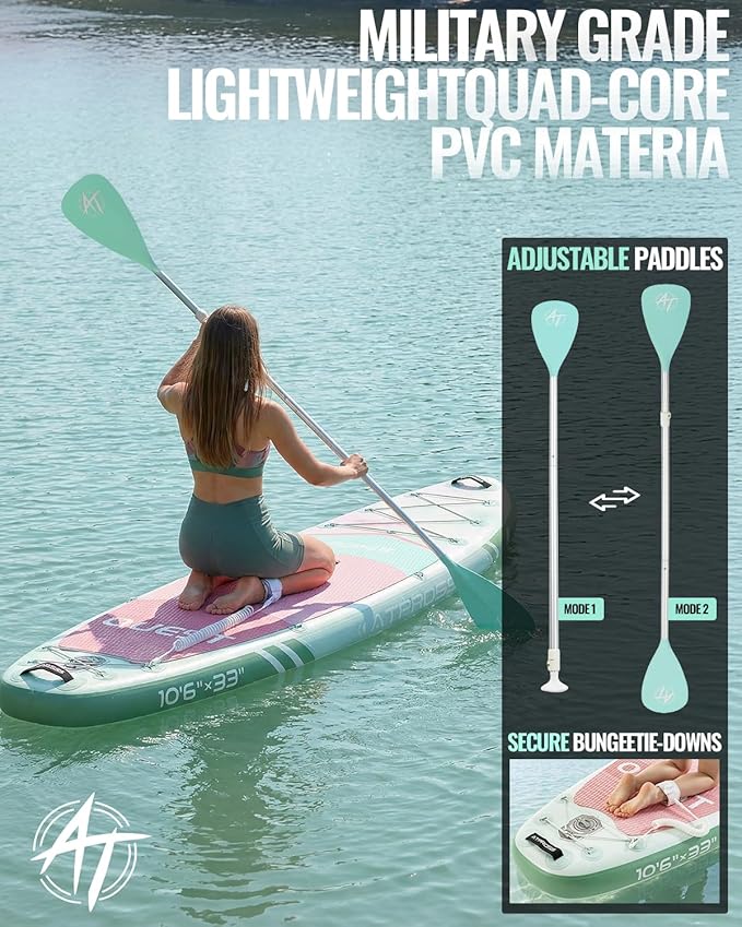 10'6''x33''Inflatable Stand Up Paddle Board, 400lbs Extra Wide Stand Up Paddleboard with Kayak Seat, Anti-Slip EVA Deck Premium SUP Accessories Kit, Non-Slip Stable Deck Boat for Yoga Fishing Surf