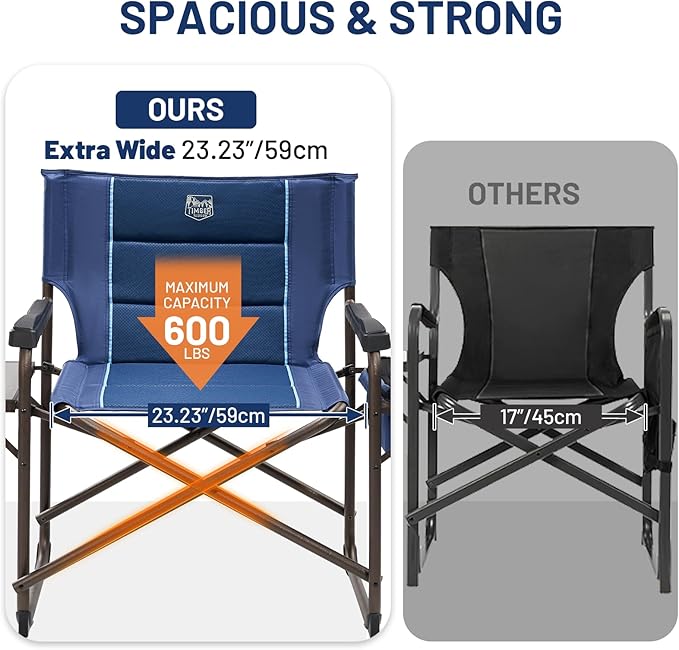 Timber Ridge XXL Oversized Directors Chair 600lbs - Heavy Duty Camping Chair with Cooler Bag & Table, Portable Folding Chair with Wide Seat for Tailgating, Patio, Outdoor - Blue