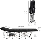 YITAHOME 2 Pcs Camping Cots w/Mattress Portable Lounge Chair Outdoor Folding Cot Heavy Duty 575 LB Capacity 1200D Oxford w/Carry Bag Travel Camp Bed for Camping, Office, Traveling, Black