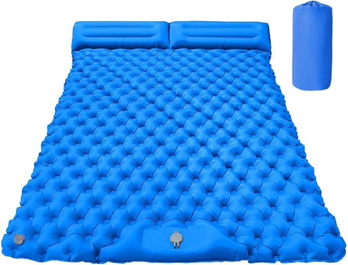 Inflatable Travel Mat with Built-in Pillow - Double Sleeping Pad, Compact Lightweight Gear for Camping Hiking Trekking Tent Backpacking Outdoor Adventures Rest Comfort Air Cushion