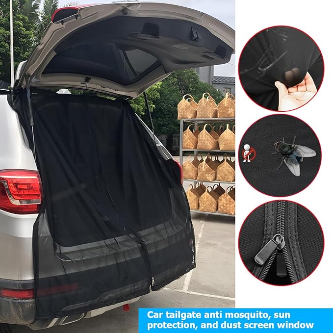 AUCELI Auto Tailgate Shade, Breathable Mesh Net, Universal UV Sun Protection Magnetic Tent for Car Camping, Self Drive Trip Accessories for Most MPV SUV Models