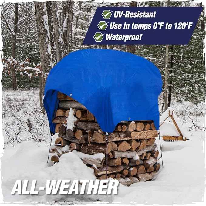 RUGGED RHINO All Weather 100% Waterproof Heavy Duty Tarp, 2 Pack, UV Temperature Resistant Tarps, High Durability Multipurpose Cover, for Home Outdoor Winter Snow Clean Up, Camping, 5 Mil, 6x8, Blue