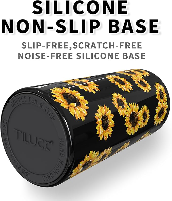 TILUCK Skinny Can Cooler for Slim Beer & Hard Seltzer, Stainless Steel, Doucle-Walled Stainless Steel Insulated Slim Cans, Standard 12 oz (Sunflower)