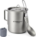 Odoland Titanium Camping Cookware 420ML Titanium Pot with Lid and Spork Lightweight Camping Pot for Backpacking Hiking Traveling and Picnic