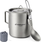 Odoland Titanium Camping Cookware 420ML Titanium Pot with Lid and Spork Lightweight Camping Pot for Backpacking Hiking Traveling and Picnic
