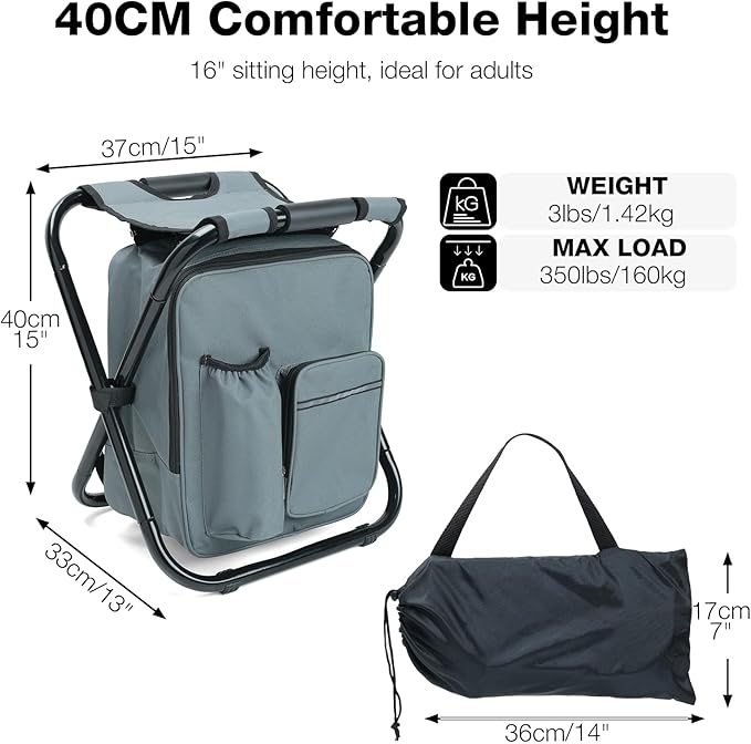 Portable Backpack Stool Cooler Chair for Adults Heavy Duty 350lbs, Lightweight Folding Detachable Large Camping Seat Backpack Cooler Chair for Fishing Hunting Travel