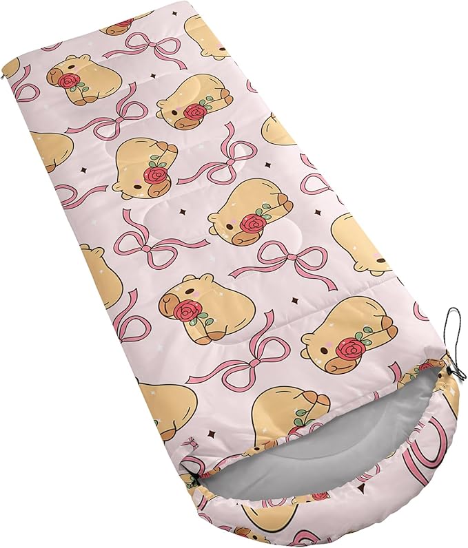 Colorful Bow Sleeping Bag, 3 Season Warm Cool Weather, Hand Drawn Bow Camping Sleeping Bag for Adult, Cute Bowknot Camping Backpacking for Outdoor Traveling Hiking Hunting Gear Equipment