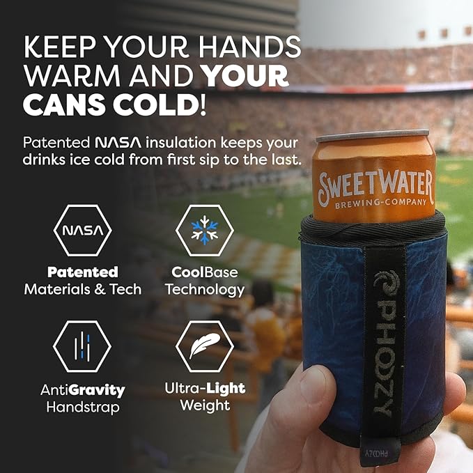 PHOOZY Insulated Can Cooler for Slim 12oz Cans with NASA-Inspired Technology - Patented Koozie That Keeps Drinks Cold 10x Longer - Lightweight Beer Koozie for Outdoor Adventures - Blue
