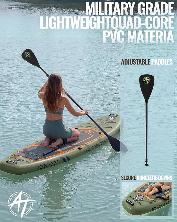 10'6''x33''Inflatable Stand Up Paddle Board, 400lbs Extra Wide Stand Up Paddleboard with Kayak Seat, Anti-Slip EVA Deck Premium SUP Accessories Kit, Non-Slip Stable Deck Boat for Yoga Fishing Surf