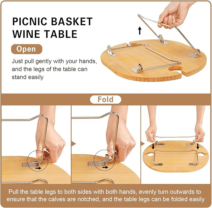 STBoo Picnic Basket for 2 - Wicker Basket Set with Wine Table | Handmade Willow Basket with Insulated Cooler Bag for Outdoor Camping, Great Gifts for Wedding, Birthday (Beige)