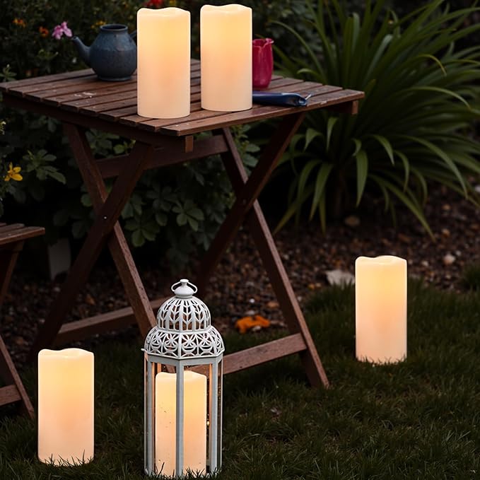 Wondise Waterproof Flameless Flickering Candles with Remote and Timer, Outdoor Waterproof Plastic LED Candels Battery Operated Pillar Candles for Ourdoor Garden Yard Decor (2 Pack D4 x H 8")