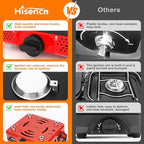 Hisencn Camping Stove,2 Burner Propane Stove,20000 BTU/h Camping Cooking set Includes Frying Pan,Kettle and Pot,Adjustable Burners & Piezo Ignition,Portable stove for camping Outdoor,Red