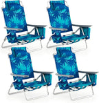 Tangkula Set of 4 Backpack Beach Chair, 5-Position Lay Flat Beach Chairs with Cooler Bag, 2 Cup Holders, Towel Bar, Lightweight Low Folding Beach Chair with Backpack Straps