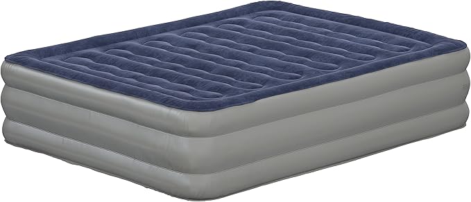 EMMA + OLIVER Inflatable Air Mattress - Queen Mattress, Flocked Top, Puncture Resistant, 18'' Thick, 650LB Capacity, Ideal for Camping, Guest Room, RV Travel, Plug-in Pump & Carrying Case Included