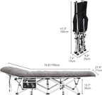 YITAHOME Camping Cots w/Mattress Portable Lounge Chair Outdoor Folding Cot Heavy Duty 575 LB Capacity 1200D Oxford w/Carry Bag Travel Camp Bed for Camping, Office, Traveling, Grey