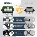 Oversized USLCamping Chair - 2 Person Portable Folding Outdoor Loveseat Heavy Duty Lawn Chairs for Adults with Padded Cushion & Dual Cup Holders, Supports 660LBS for Camping，Sports，Picnic