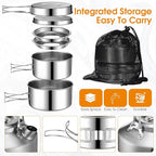 15 Pcs Camping Cookware Mess Kit Outdoor Cooking Set Stainless Steel with Pot and Pan Kit 2 Set Stainless Steel Cups Plates Forks Knives Spoons for Camping Backpacking Cooking Picnic