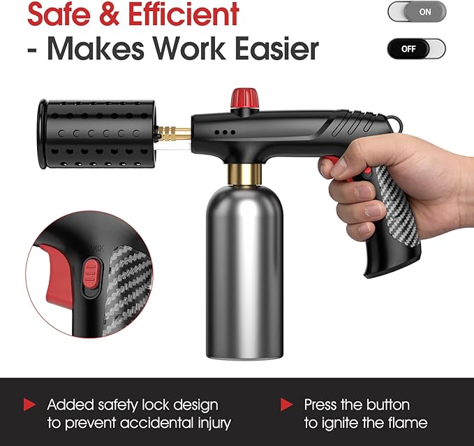 Propane Torch Gun, Adjustable Propane Flame Thrower Gun with Safety Lock, Powerful Propane Fire Starter Blow Torch for Camping Grill, Cooking, Campfire & Charcoal Lighting,Tank Not Included, Black