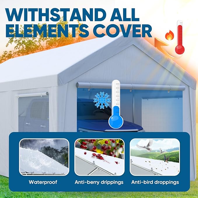 Quictent Upgraded 10x20 ft Heavy Duty Galvanized Carport - Reinforced Outdoor Garage Canopy Tent with Roll-up Ventilated Windows & Sidewalls, Weatherproof Shelter for Car, Boat, RV - White