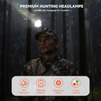 10W Coon Hunting Lights, 45000LUX Hunting Headlamp for Coyotes Hog Predators, Rechargeable & Waterproof, 6 Lighting Modes, 4 Powerful LEDs (White Red Green Amber) for Night Working