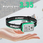 SUNREI 700 Lumens Rechargeable Headlamp with RGB Light, Motion Sensor, Stepless Dimming, IPX6 Waterproof, 2200mAh Battery, 5700K, Spot/Flood/Combo Beam, Red Flash, Type-C Lightweight Headlight