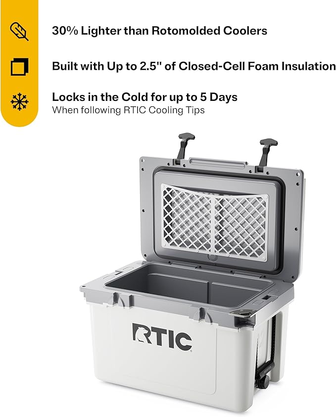 RTIC Ultra-Light 32 Quart Hard Cooler Insulated Portable Ice Chest Box for Drink, Beverage, Beach, Camping, Picnic, Fishing, Boat, Barbecue, 30% Lighter Than Rotomolded Coolers