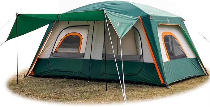 KTT Large Tent 6-8-10 Person,Family Cabin Tents,2 Rooms,2 Doors and 4 Windows with Mesh,Straight Wall,Waterproof,Double Layer,Big Tents for Outdoor,Picnic,Camping,Family Gathering