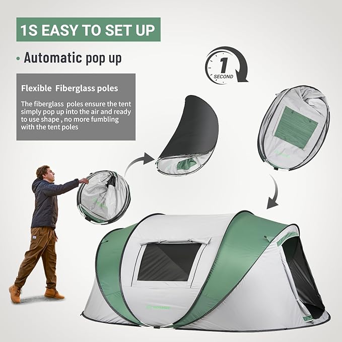EchoSmile Instant Pop Up Camping Tent, 2/4/6 Person, Easy Setup Tent, Water Resistant Dome, Portable with Carry Bag