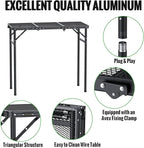 GARLLEN Folding Grill Table, 3-Height Adjustable Lightweight Grill Table with Heat-Resistant Tabletop, Portable Aluminum Camping Table for BBQ, Picnic, Cooking, 35.4" L x 15.7" W, Threaded Install