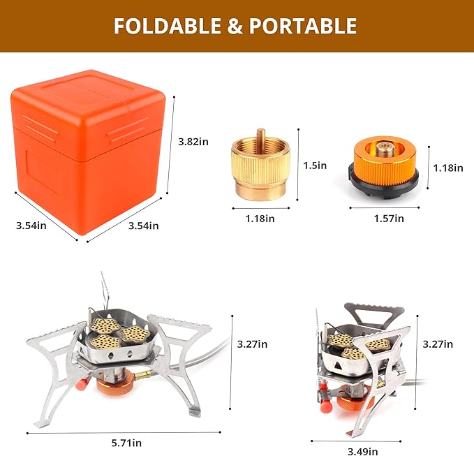 6800W Camping Stove with Piezo Ignition, Portable Backpacking Gas Stove, 1LB Propane Tank Adapter, Butane Adapter for Outdoor Cooking, Picnic, Camping and Hiking