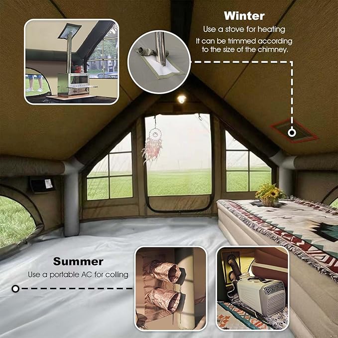 Inflatable Camping Tents 8-10 Person,129 Square Feets Large Inflatable Camping Tent with Stove Jack,Blow up Tent with Mesh Windows & Pump