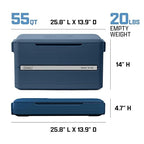 Coleman Snap 'N Go 55-Quart Collapsible Hard Cooler, Portable Hard-Sided Cooler with Waterproof Removable Liner, Space-Saving & Quick Set Up, 64 Hours Cold, Sapphire Blue