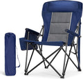 LET'S CAMP Oversized Camping Chairs 29.52" High Back Heavy Duty Lawn Chair Support 500LBS, Portable Collapsible Chair with Cup Holder, Side Pocket(Blue)