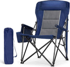 LET'S CAMP Oversized Camping Chairs 29.52" High Back Heavy Duty Lawn Chair Support 500LBS, Portable Collapsible Chair with Cup Holder, Side Pocket(Blue)