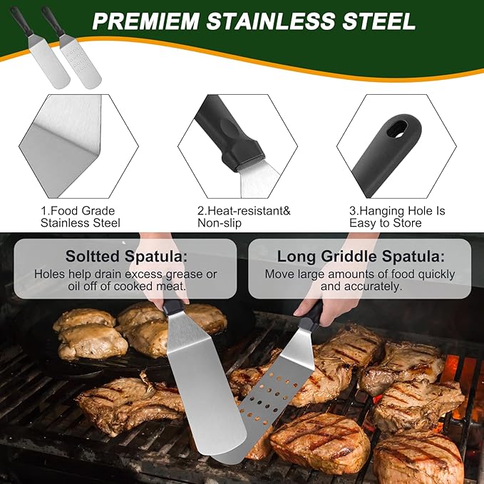139PCS Griddle Accessories for Blackstone, Perfect Flat Top Grill Accessories for Camp Chef, Griddle Spatula Set with Metal Spatula, Enlarged Spatulas, Basting Cover for Outdoor Barbecue