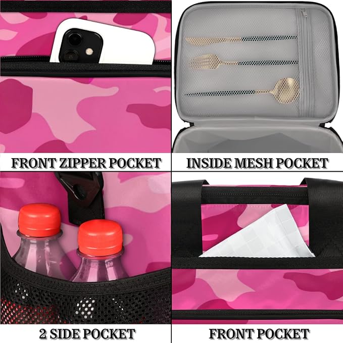 Leakproof Reusable Insulated Cooler Lunch Bag Pink Camouflage Camo Picnic Lunch Box for Women Men Cooler Tote Office Work Camping Beach 24 Can 15L