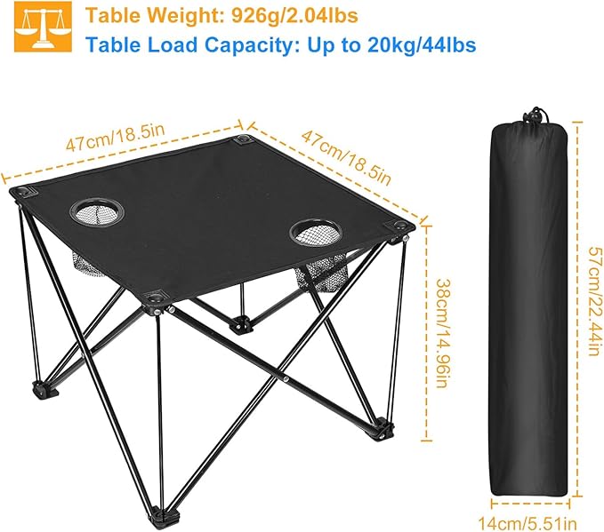 Folding Camping Table, Portable Pinic Table with 2 Cup Holders & Carry Bags, Rollup Camping Table Lightweight Beach Table for BBQ, Camping, Picnic and Indoor Use