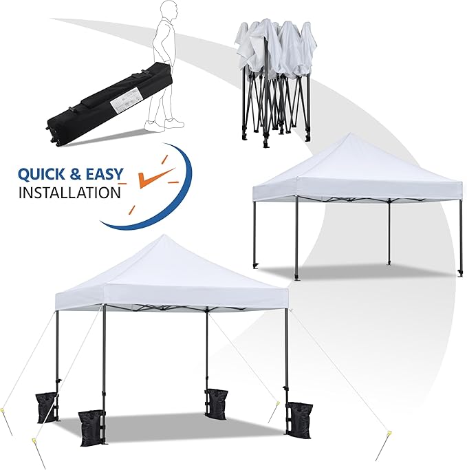 Yaheetech Canopy Tent, Commercial Instant Heavy Duty Canopy, 500D Waterproof Adjustable Canopy with Wheeled Carry Bag, 4 Sandbags and 4 Stakes (10x10, White)