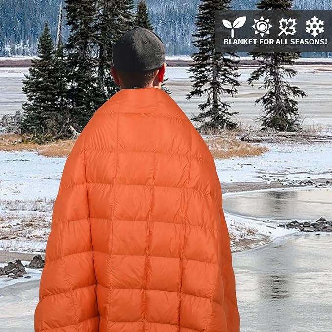 Down Camping Blanket - Lightweight, Packable, Warm & Puffy Outdoor Travel Quilt for Sleep, Hiking, Backpacking, Stadium, Festivals, Water-Resistant Sleeping Bag 55"x79"