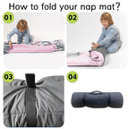 Custom Toddler Nap Mat for Preschool, Personalized Name Kids Sleeping Bag with Watercolor Elephant for Daycare, Roll Up Sleeping Mat with Removable Pillow and Soft Dot Minky Blanke for Girls Camping