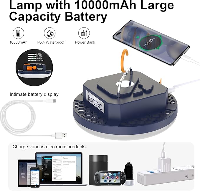 2pcs 10000mAh Rechargeable 3000LM Tent Light Camping Light, 6500K 24Hours Long Play Time , Outdoor Night Market Light Night Fishing Light Emergency Lights for Hurricane Tsunami disasters (Red)