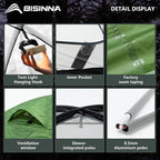BISINNA Backpacking Tent 2 Person Lightweight Camping Tent Waterproof 3 Season with Aluminum Pole for Outdoor Mountaineering Hiking Travel