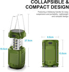 Camping Lantern 5000mAh Solar Hand Crank Telescopic LED Flashlight USB Charger for Power Outages ,Portable Rechargeable Battery Powered Operated Lanterns Lamp, Camping Gear Accessories (Green)