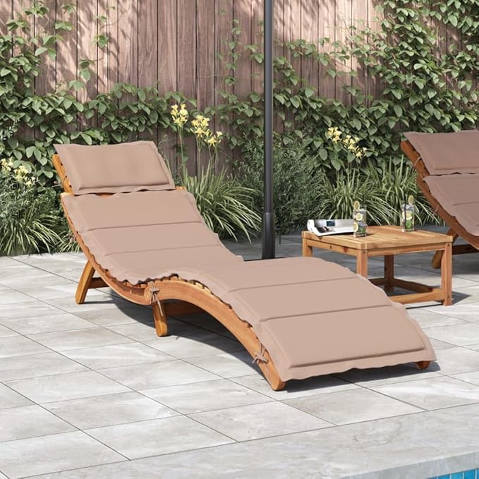 Sun Lounger with Cushion Taupe Solid Wood Acaciapatio Chairs Tanning Chair Camping Chairs Outdoor Lounge chairsSuitable for Gardens, courtyards